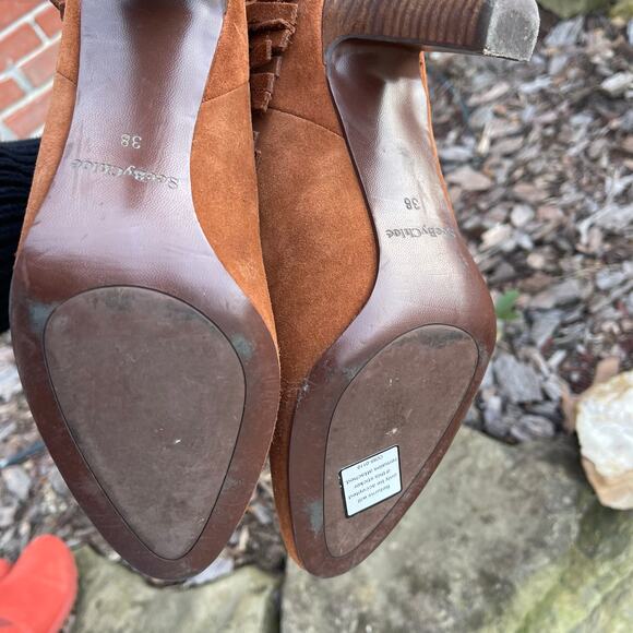 See by Chloe Irina Fringe Heeled Ankle Boots Suede Brown Leather Size 38 or 8 - Picture 3 of 6